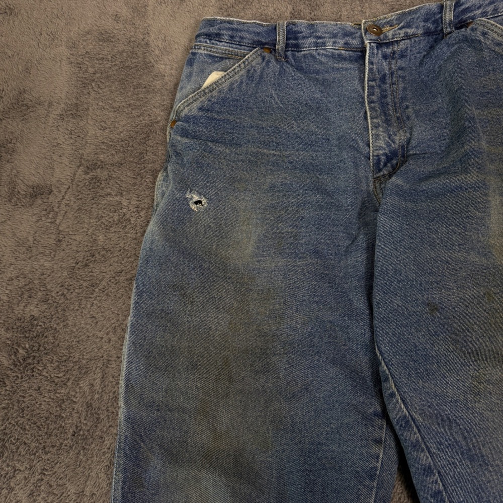 Crossfire Carpenter Jeans Blue Fleece Lined Distressed Workwear Denim 36x32 - Picture 2 of 7